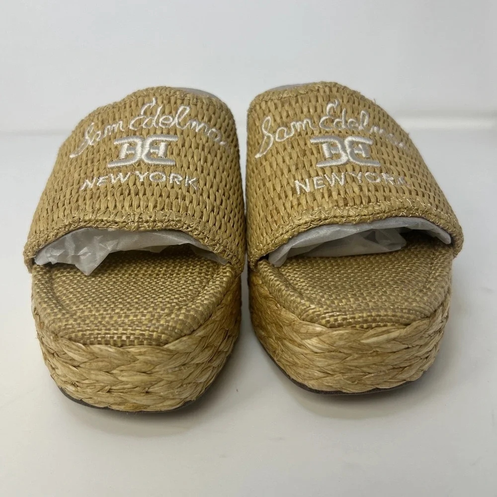 Sam Edelman Camila Slip On Espadrille Platform Wedge Slide Sandals Sand 7.5M NIB